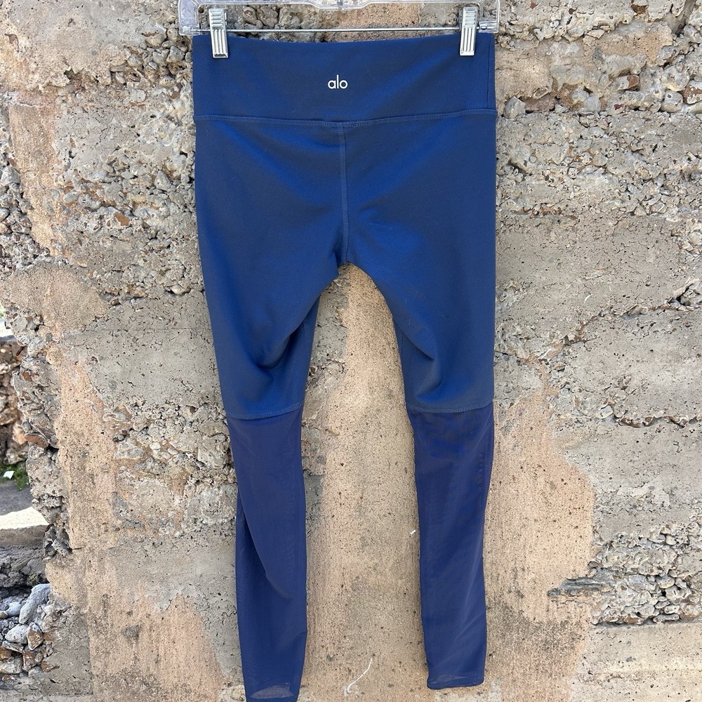 Alo Yoga Womens S High Waist Mesh Panel Leggings Sea Blue Yoga Athletic